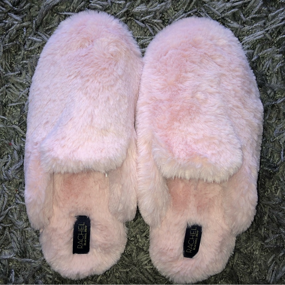 RACHEL Rachel Roy Light Pink Faux Fur Slippers, Size M (7-8), New